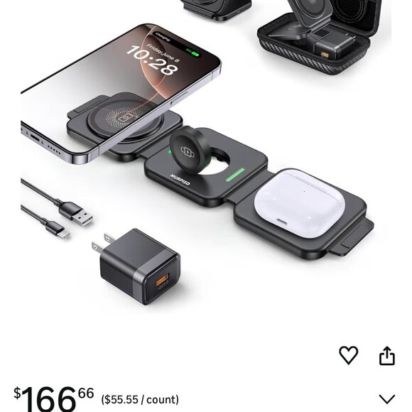 3 in 1 Charging Station for Apple, Foldable Travel Wireless Charger for iPhone 1 - Picture 1 of 2